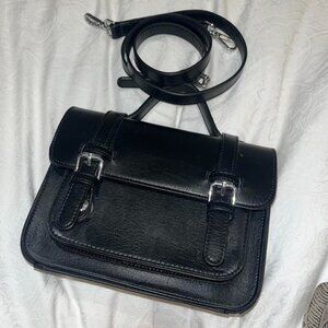 Black Leather Purse with Hand Strap and Shoulder Strap
